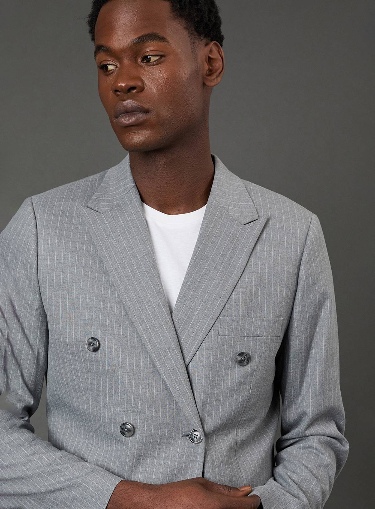 BURTON Grey Pinstripe Double Breasted Blazer 38R - Image 2